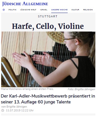 Jüdische Allgemeine, 11.07.2019: Harfe, Cello, Violine