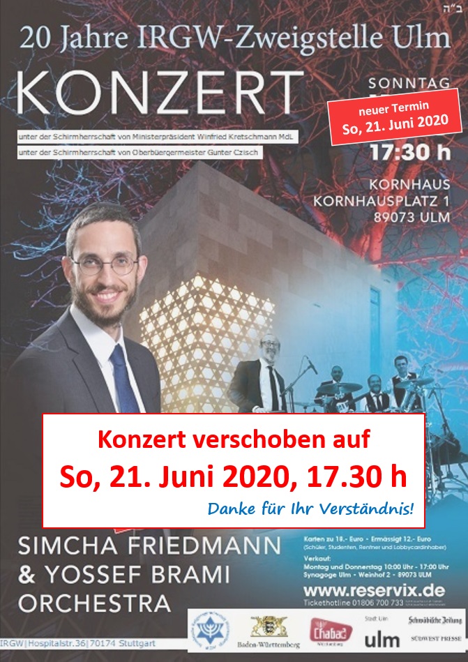 Konzert mit Simcha Friedman und dem Yossef Brami-Orchestra anlässlich des Jubiläums 20 Jahre IRGW-Zweigstelle Ulm