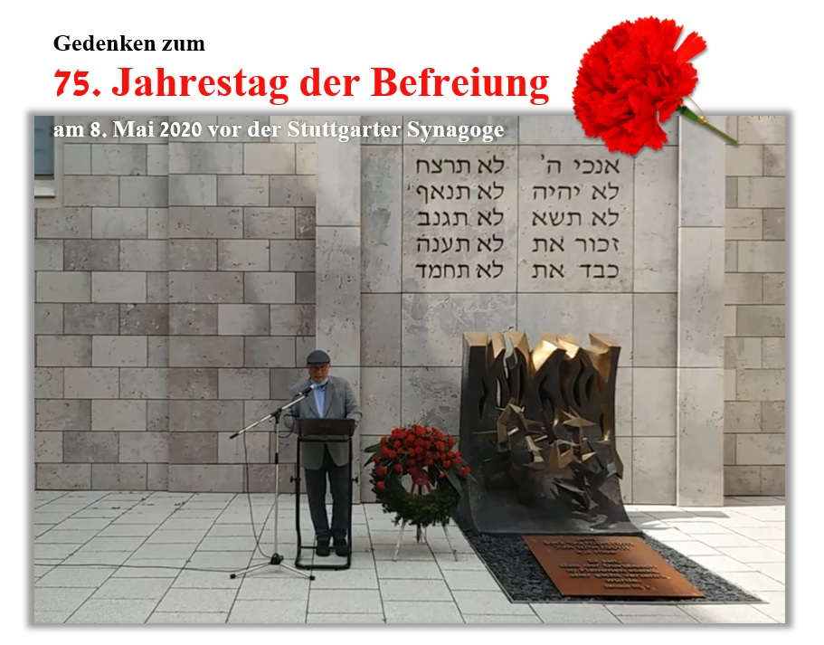 Gedenken anlässlich des 75. Jahrestags der Befreiung am 8. Mai 2020 vor der Stuttgarter Synagoge