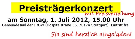 Preistrgerkonzert 6. Karl-Adler-Jugendmusikpreis Baden-Wrttemberg am Sonntag, 1. Juli 2012, 15.00 Uhr