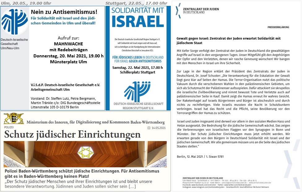 Solidarität mit Israel - Kundgebungen in Ulm und Stuttgart