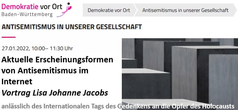 Demokratiezentrum Baden-Württemberg - Vortrag Lisa Johanne Jacobs zu aktuellen Erscheinungsformen von Antisemitismus im Internet