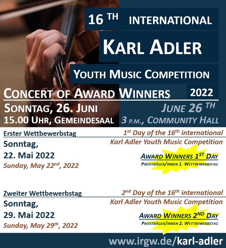 16. international Karl Adler Youth Music Contest | www.irgw.de/karl-adler-jugendmusikwettbewerb