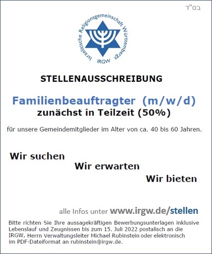 Familienbeauftragte/r (m/w/d) in Teilzeit (50%) - Bewerbungsfrist: 15.07.2022