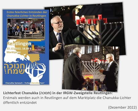 Chanukka 5783 - Erstes öffentliches Entzünden der Chanukka-Lichter am 22. Dezember 2022 in Reutlingen