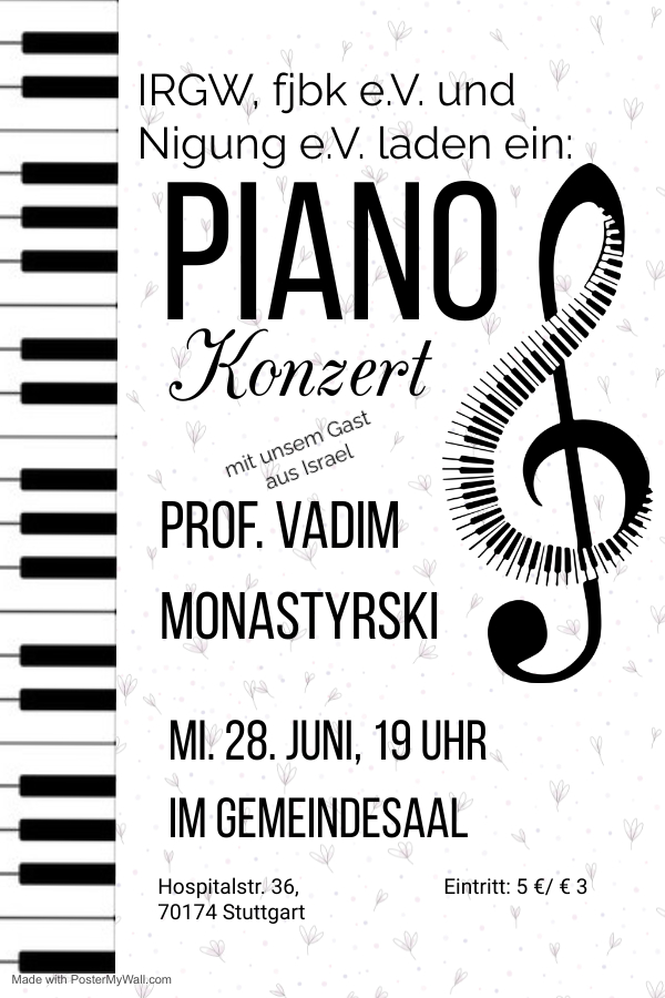 Klavierkonzert mit Prof. Vadym Monastyrski, Jury-Mitglied des Karl-Adler-Jugendmusikwettbewerbs aus Modi'in/Israel