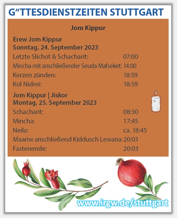 Gebetszeiten zu Jom Kippur 5784 in Stuttgart