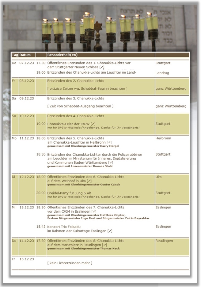 Chanukka Sameach - ein frohes Chanukka-Fest!  |  Chanukka 5784 in Stuttgart und Wrttemberg  |  Infos unter www.irgw.de/chanukka