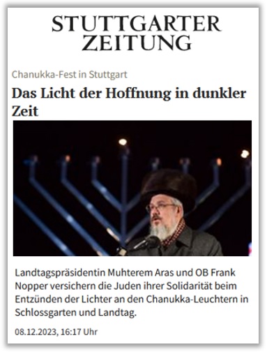 Stuttgarter Zeitung (08.12.2023): Das Licht der Hoffnung in dunkler Zeit