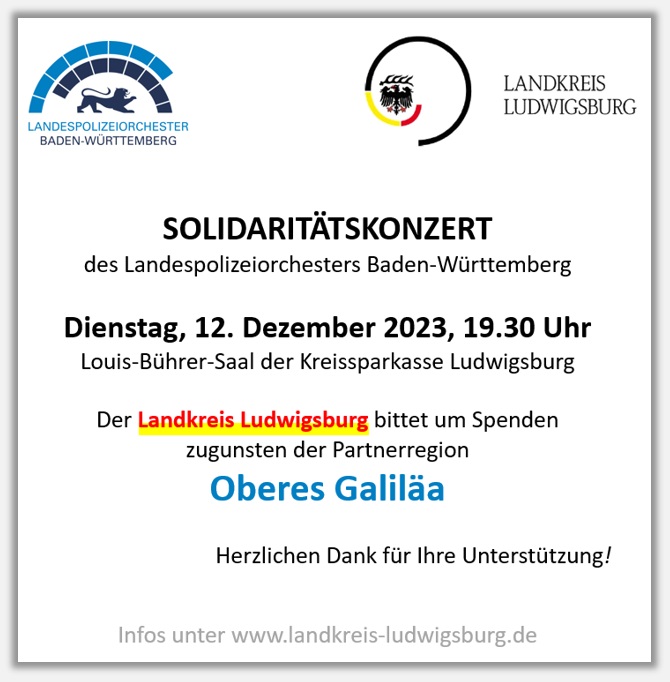 Solidarittskonzert des Landespolizeiorchesters Baden-Wrttemberg in Ludwigsburg zugunsten der Partnerregion Oberes Galila in Israel